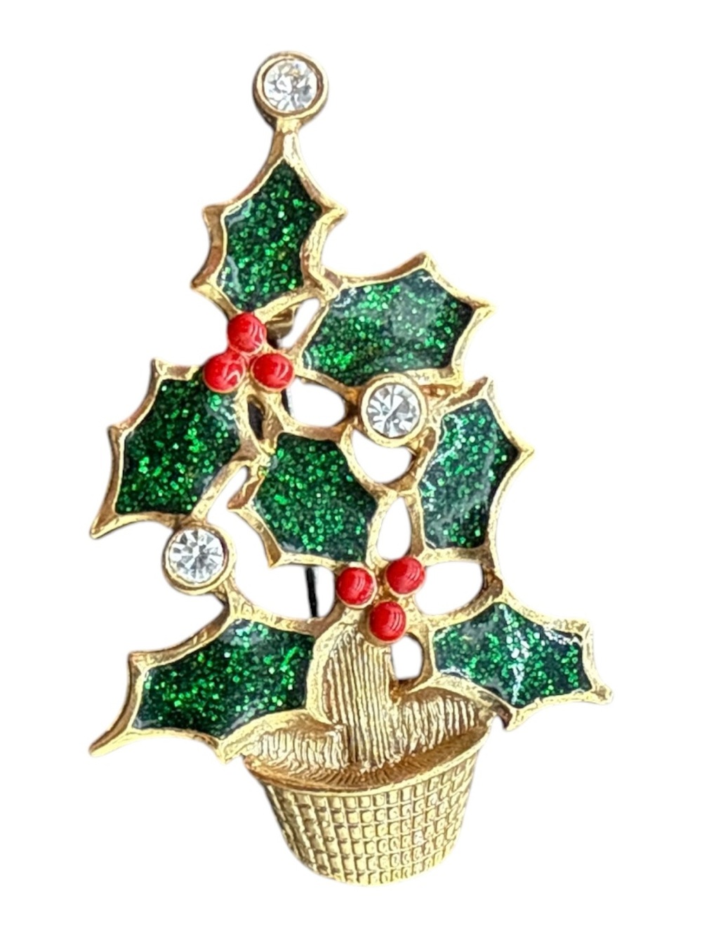 Vintage Signed Avon Festive Enamel and Rhinestone Christmas Tree Brooch